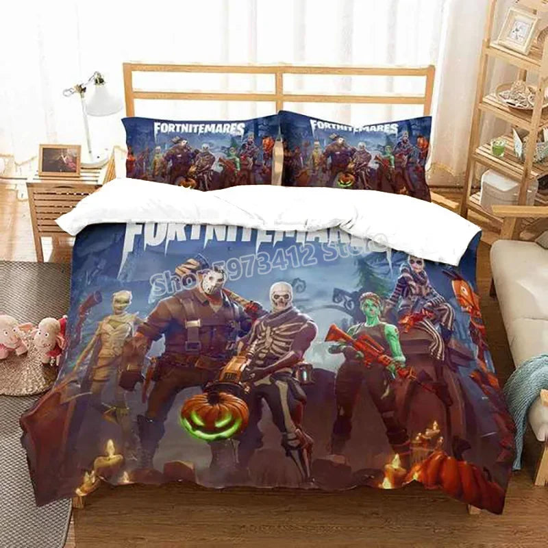 Fortnites Bedding Set Quilt Cover Fortress Night Pillowcase Cartoon Anime Bed Bedroom Duvet Cover Beddings Suit Kids Boys Gift