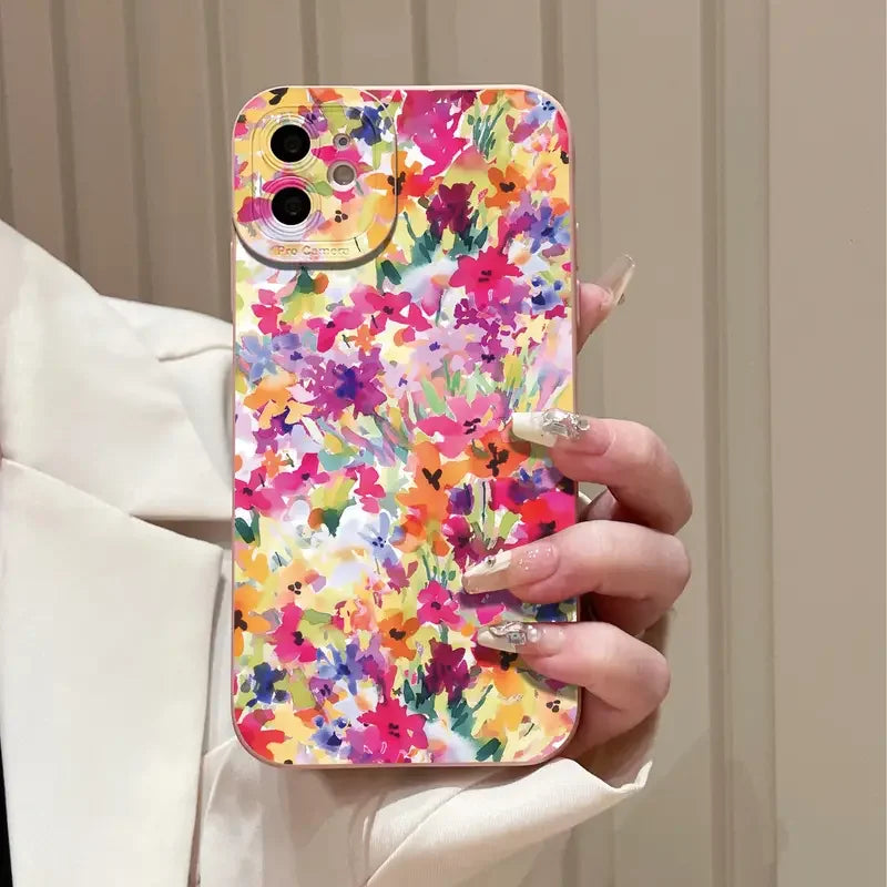 Oil painting Flowers Pattern Design Print Phone Case For iPhone 16 15 Pro Max XS X 14 13 12 11 7 8 Plus SE 2022 Matte Soft Cover