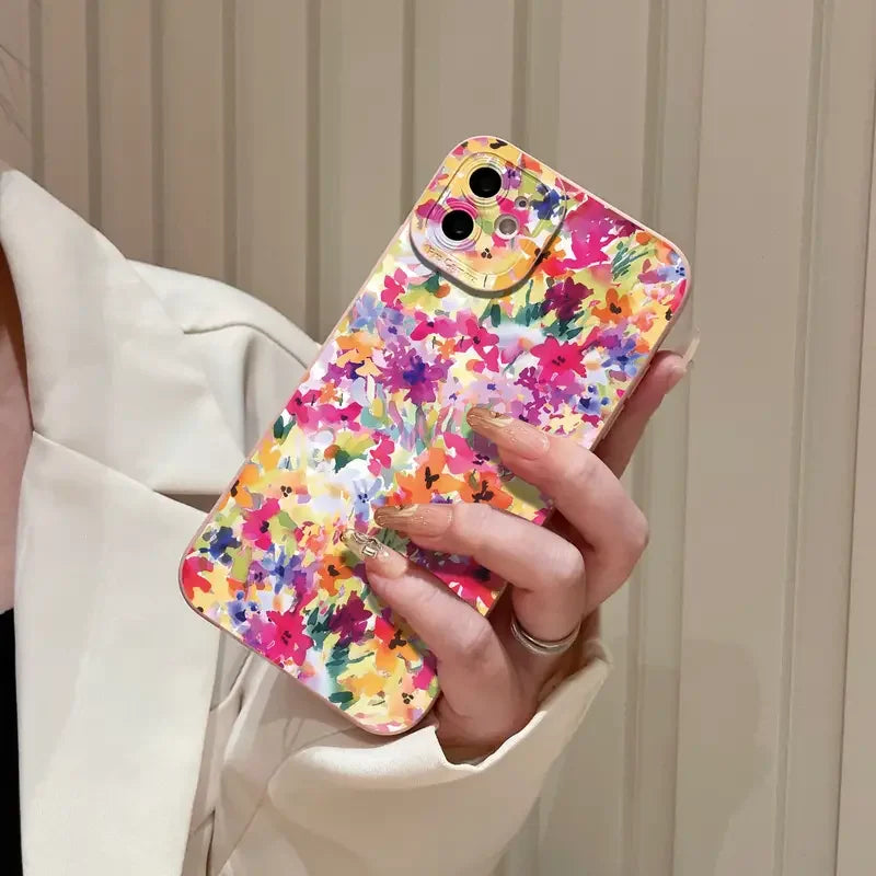Oil painting Flowers Pattern Design Print Phone Case For iPhone 16 15 Pro Max XS X 14 13 12 11 7 8 Plus SE 2022 Matte Soft Cover