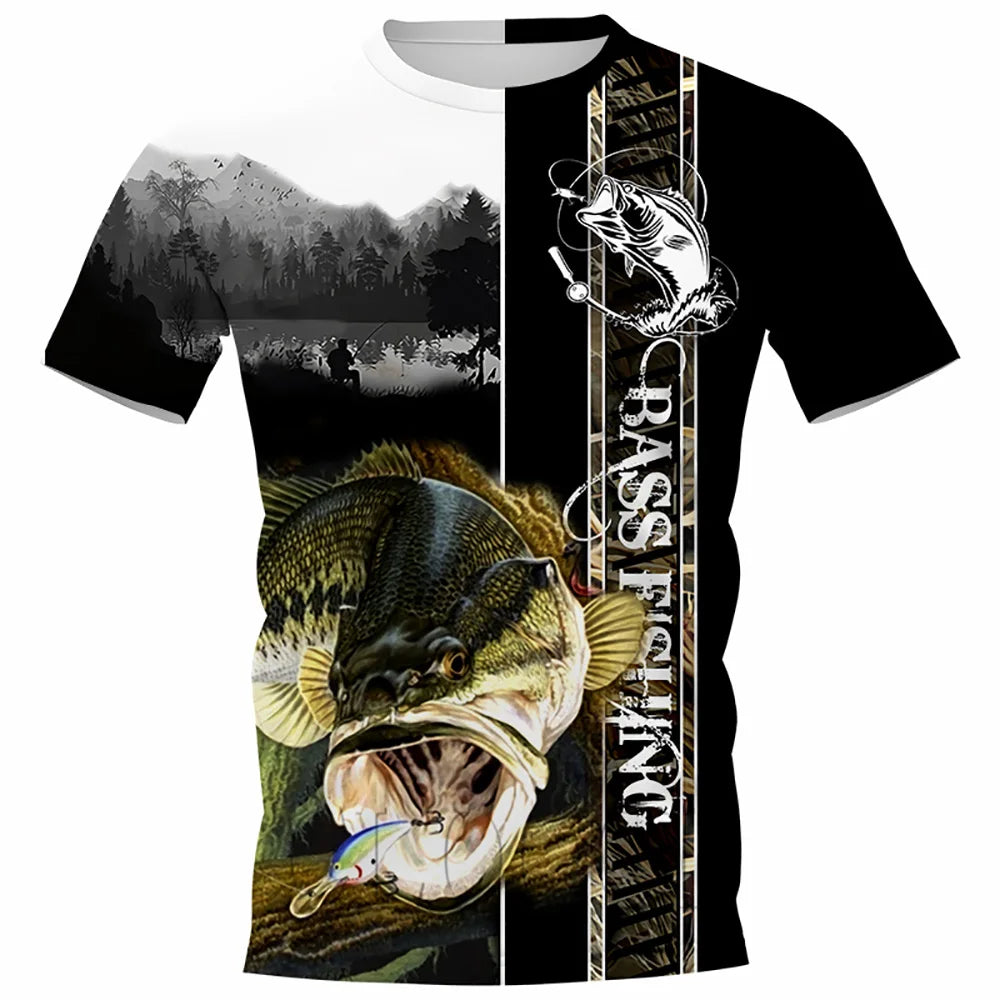 Summer Carp Fishing Print T-shirts For Men Outdoor Catfish Printing Loose Short Sleeve Quick Drying Tee Shirt Casual Street Top
