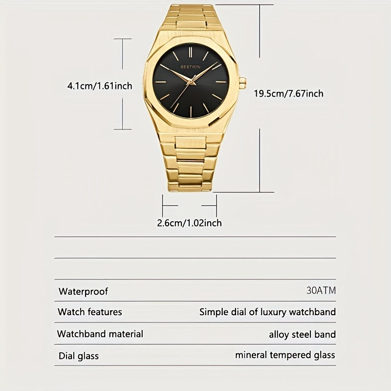 Fashion Men's Watch Alloy Steel Band Quartz Clock Simple Line Dial Business Party Men's Wrist Watch, Ideal choice for Gifts