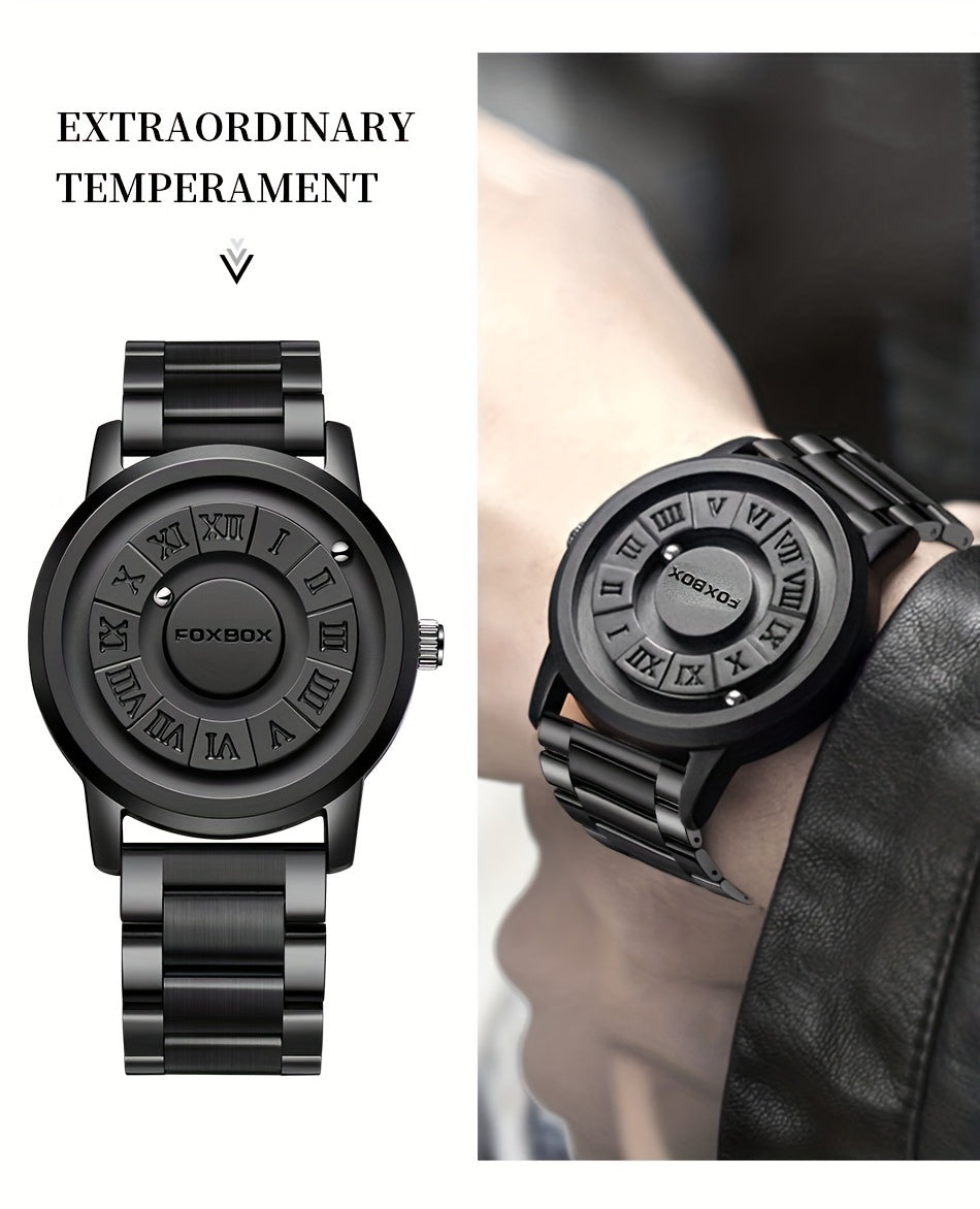 Stylish Men's Rotating Bead Watch - Waterproof Wrist Watch with Cool Dial Display Design, Magnetic Bead, Ideal for Halloween Gifts, Family Gatherings, and Daily Wear
