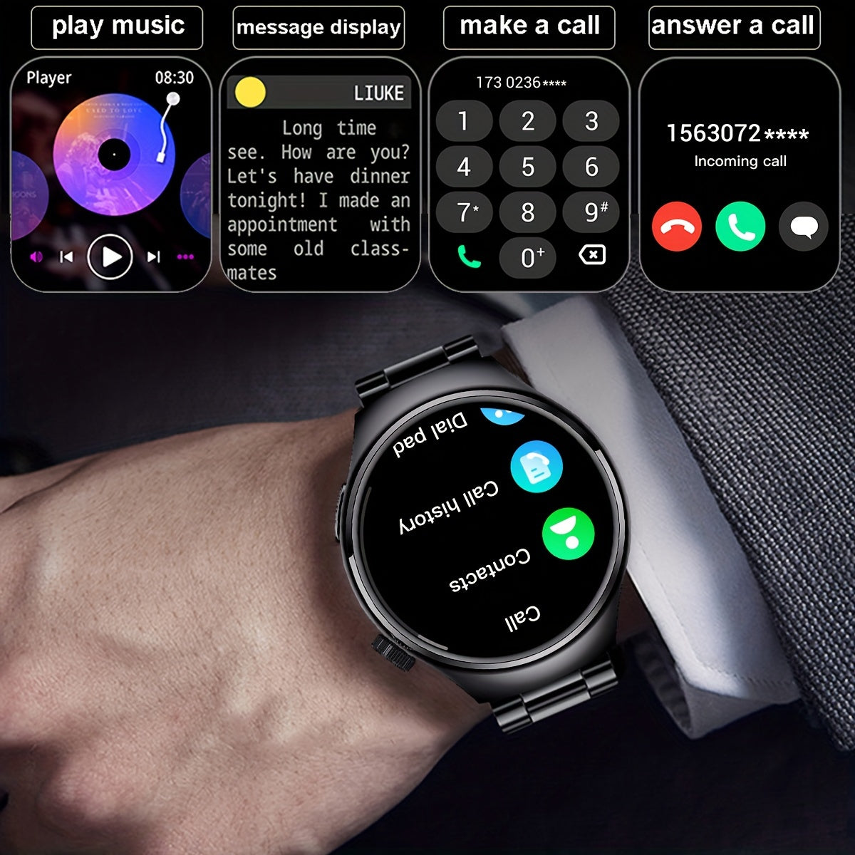 2024 Men Smart Watch Big Screen Custom Dial Answer Call Fitness Tracker Sport Smartwatch for Men