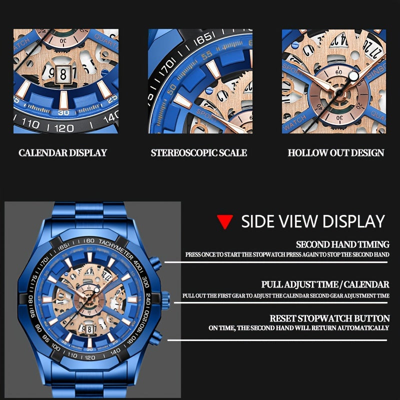 Binbond Men's Hollow Quartz Watch - Stylish, Back to School Essential for Students