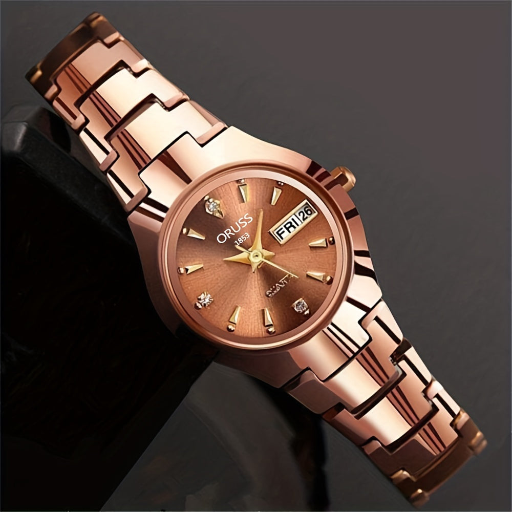 Stylish Rhinestone Dial Quartz Watch - Waterproof, Calendar, Analog Wristwatch for Daily Life, Business, Travel, and Dates