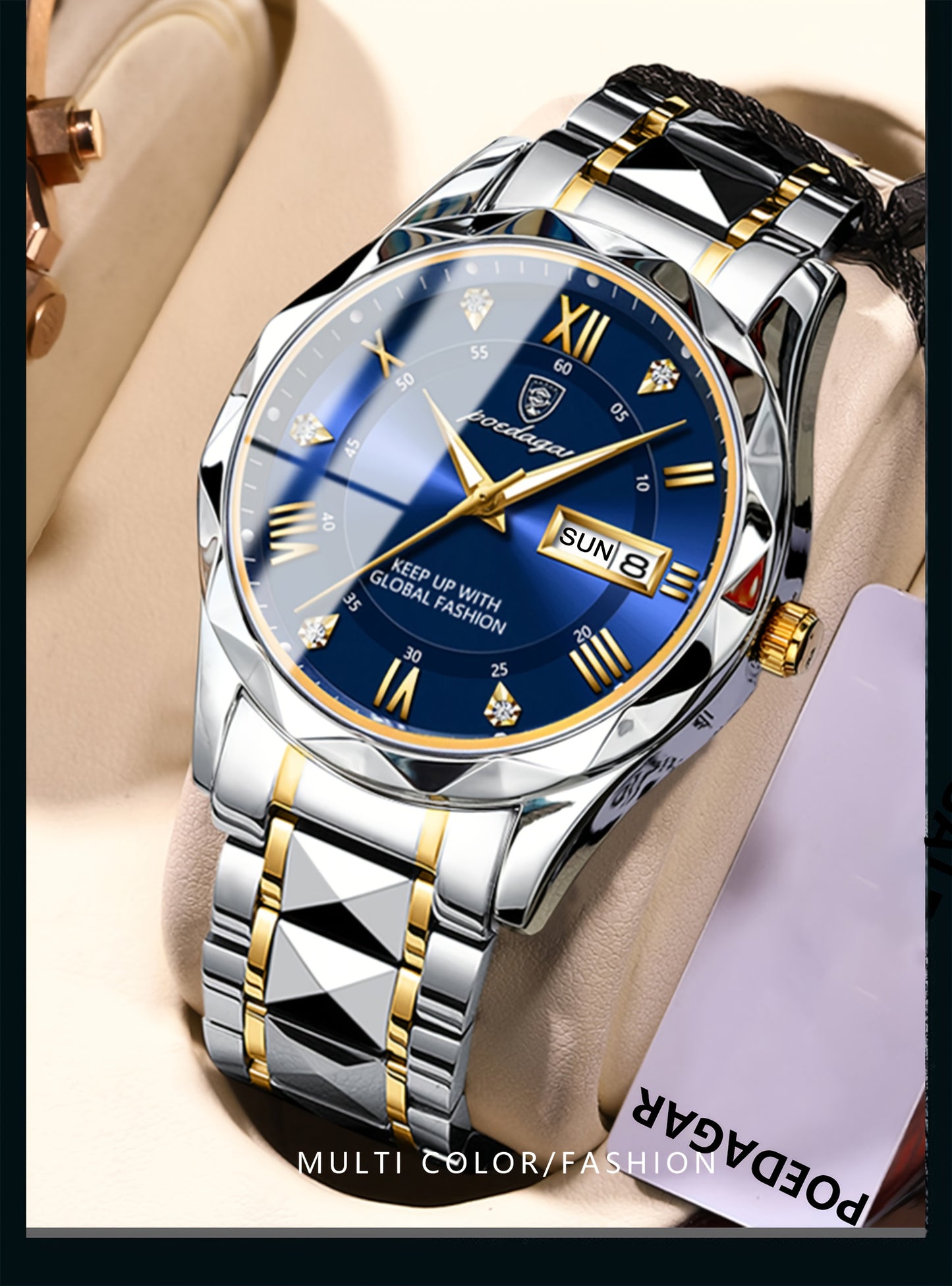 POEDAGAR Men's Stainless Steel Quartz Wristwatch, Luminous Calendar Men's Watch, Ideal Choice For Gifts