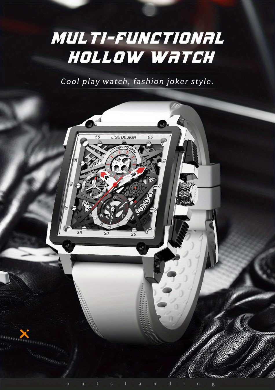 LIGE Men's Watch, Waterproof Quartz Square Wrist Watch For Men, Sports Silicone Watch
