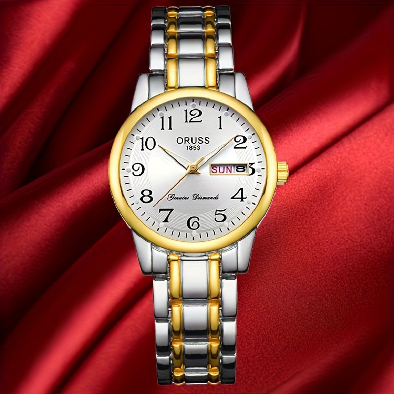 Fashionable Luminous Ladies Quartz Watch - Stylish Textured Dial with Calendar & Date - Waterproof Analog Wristwatch for Daily Wear & Travel Adventures