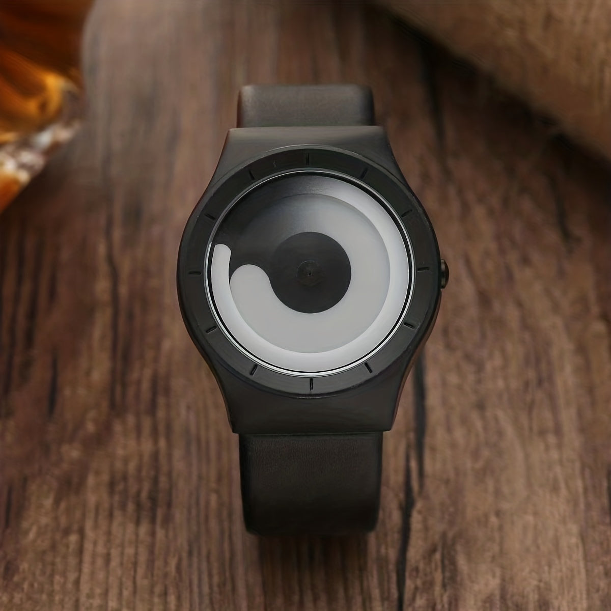 Stylish Tai Chi Quartz Watch - Minimalist Round Pointer Wrist Watch for Women Men with Genuine Leather Strap and Novelty Dial Design