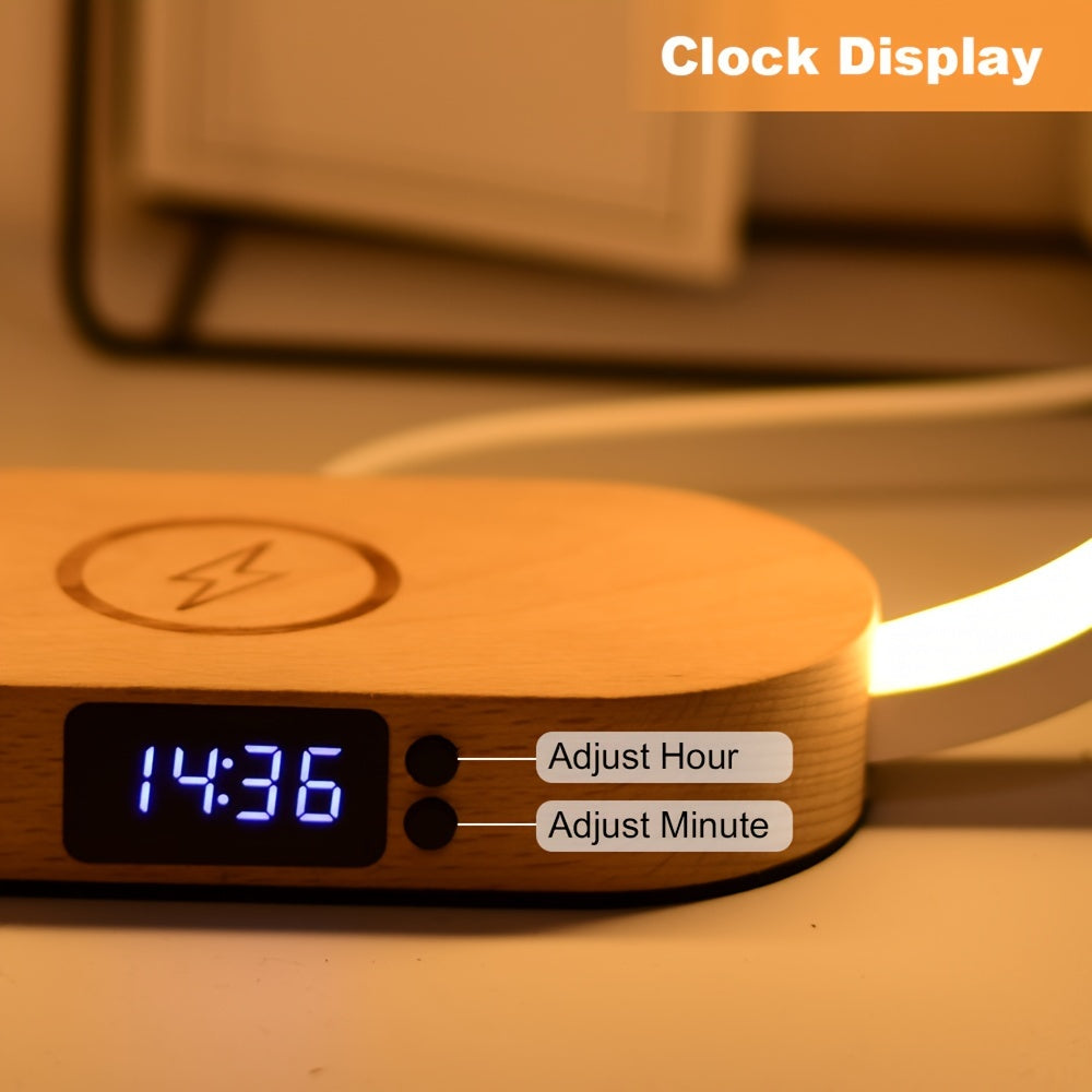 10W multifunctional wireless charging station, watch, LED desk light, night light, USB port, fast charging station for iPhone, Samsung, and Xiaomi phones