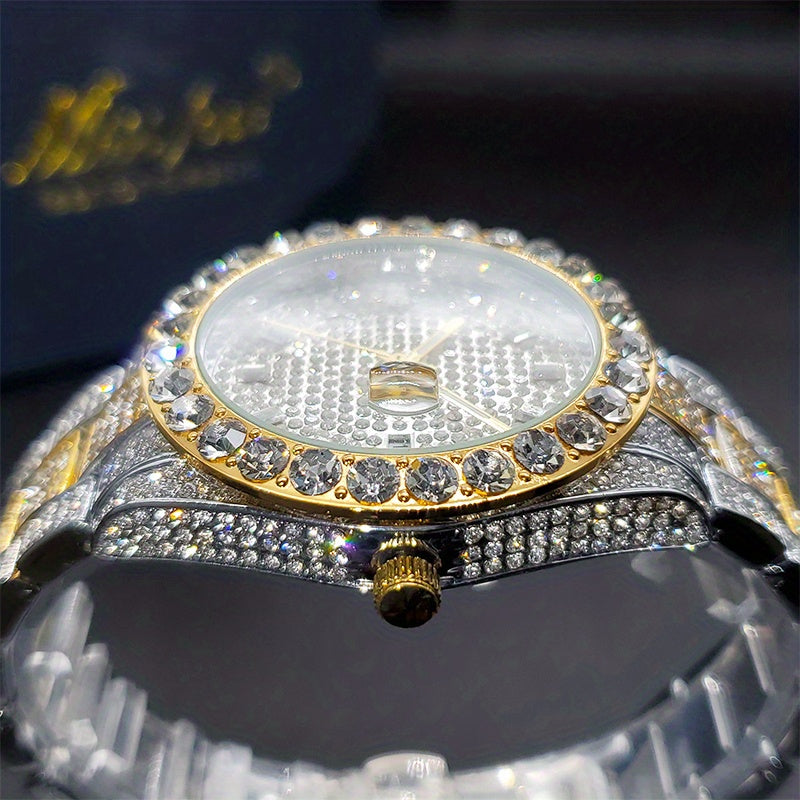 Men's Faux Diamond Quartz Watch, Hip Hop Rock Fashion Calendar Watch, Ideal Choice For Gifts