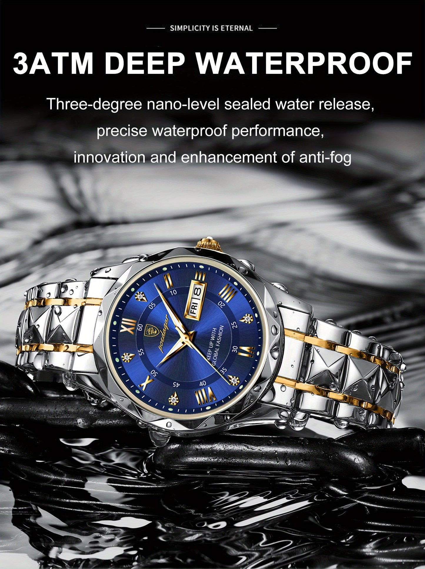 POEDAGAR Men's Stainless Steel Quartz Wristwatch, Luminous Calendar Men's Watch, Ideal Choice For Gifts