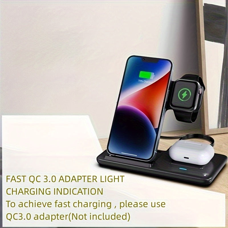 3-in-1 Folding Wireless Charger Stand Dock - Fast Charging Station for Multiple Devices, Compatible with Apple Watch Ultra 8 7 6 5 4 3 2 SE, Airpods Pro 2 Pro 3 2, iPhone 14 13 11 and Earlier Series