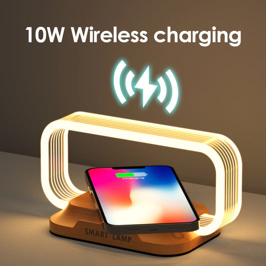 10W Multifunctional Wireless Charging Station Watch LED Desk Lamp Night Light USB Port For Iphone Samsung Mobile Phone FastCharging Station