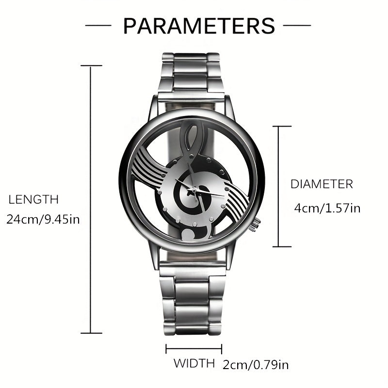[Stainless Steel Musical Quartz Watch] Men's Fashion Stainless Steel Musical Notation Quartz Watch