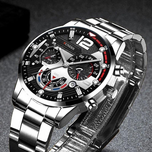 Stylish Mens Stainless Steel Watch - Daily Calendar, Timeless Classic Design - Perfect Gift for Fashion-Conscious Gentlemen