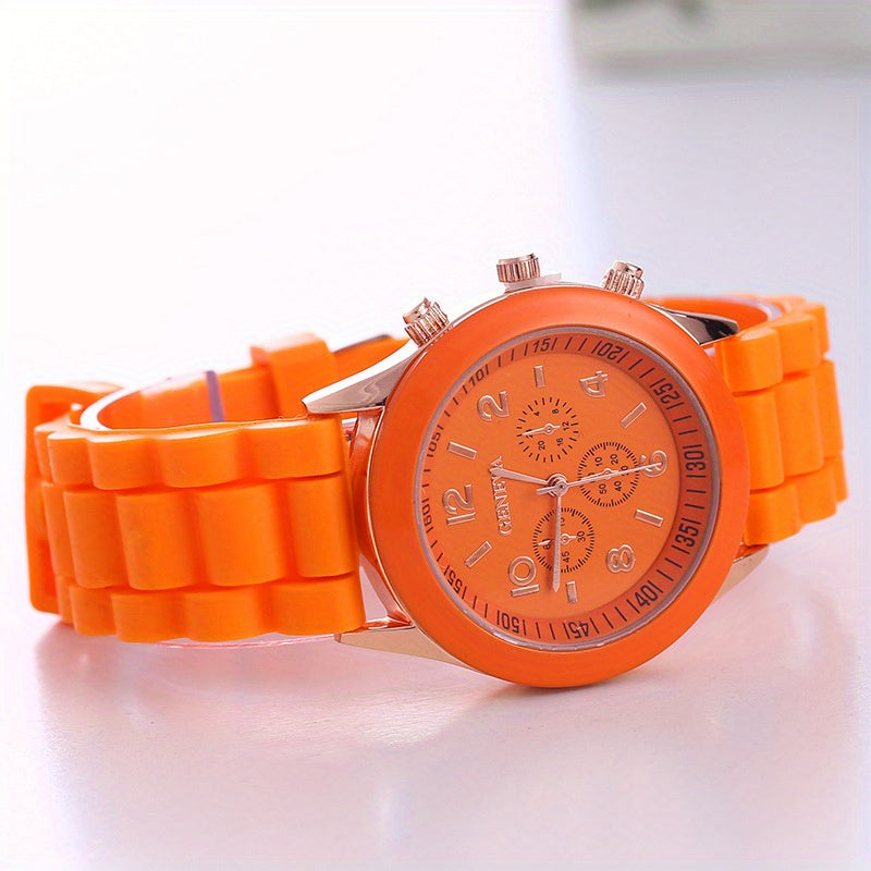 Fashion-Forward Round Pointer Quartz Watch - Accurate Triple Dial, Water-Resistant, Durable Silicone Strap - Perfect Sports Wristwatch for Active Men & Women - An Ideal Gift Choice