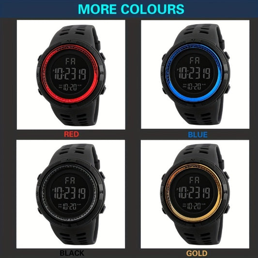 Sleek, Men's Sporty Digital Watch with Large Dial - Luminous, Alarm Feature, Silicone Band, Non-Waterproof