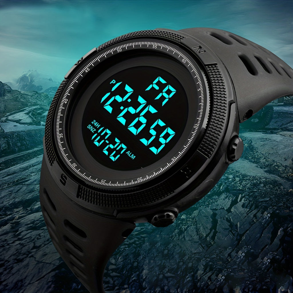 Sleek, Men's Sporty Digital Watch with Large Dial - Luminous, Alarm Feature, Silicone Band, Non-Waterproof