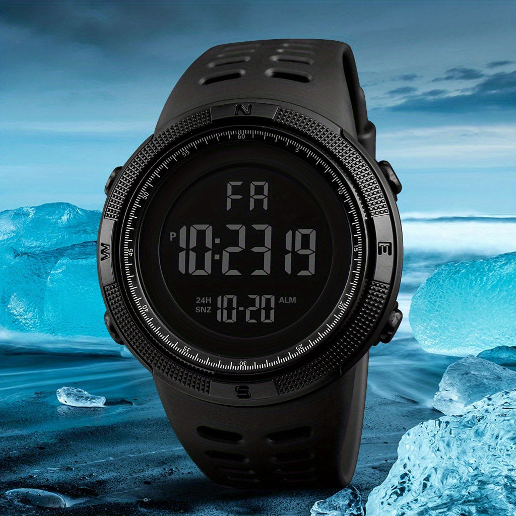 Sleek, Men's Sporty Digital Watch with Large Dial - Luminous, Alarm Feature, Silicone Band, Non-Waterproof