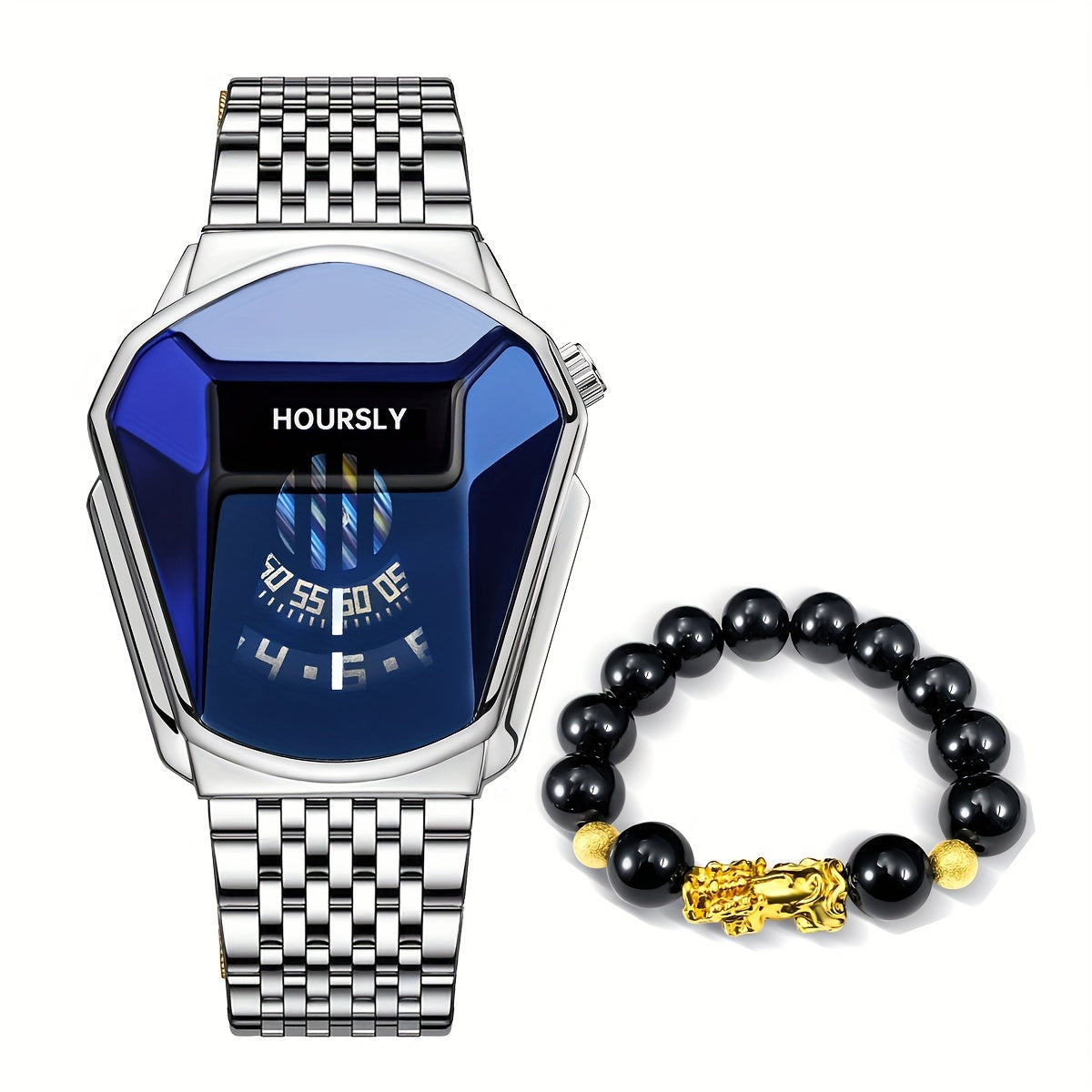 Men's Watch With A Unique Large Dial, Quartz Watch For Men, Racing Steel Strap Set