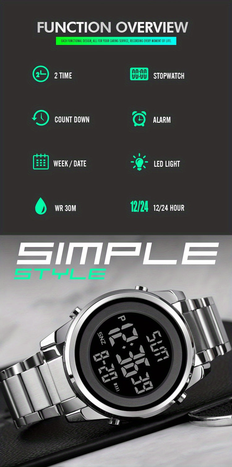 Multifunctional LED Night Light Timing Alarm Watch - Men's Fashion Digital Watch with Date Display, Stopwatch, and Alarm Reminders - Ideal Gift for Men