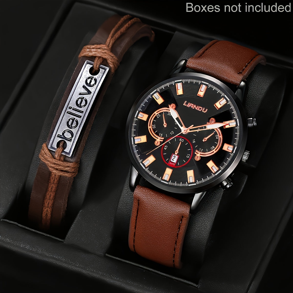 1pc Men's Simple Round Pointer Quartz Watch & 1pc Bracelet