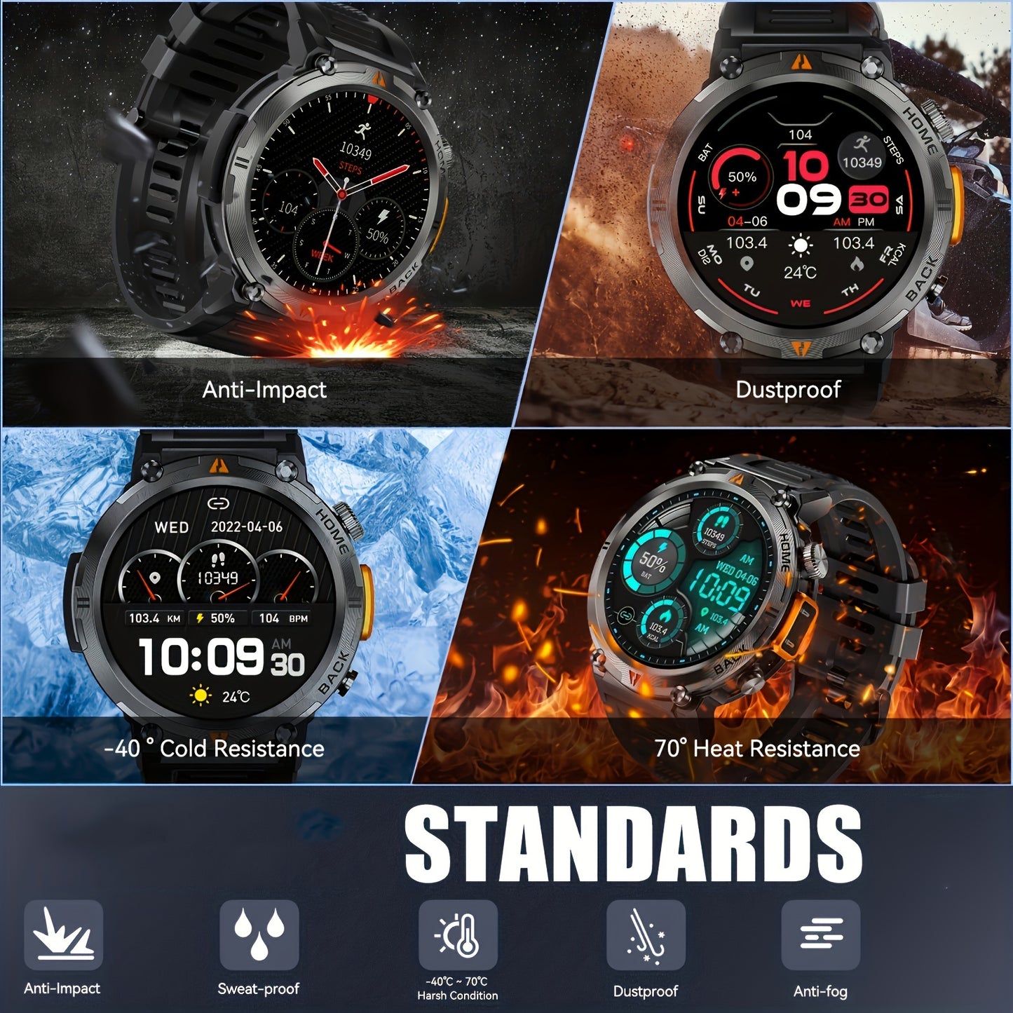 [Smart Watch] JELLOO 1.45 Inch Touchscreen Smart Watch | Fitness Tracker for Men, Answer/Make Calls, Rechargeable Battery, Zinc Alloy Body, Silicone Strap - Ideal for iPhone & Android, Minimalist Watch Design, Durable Watchba