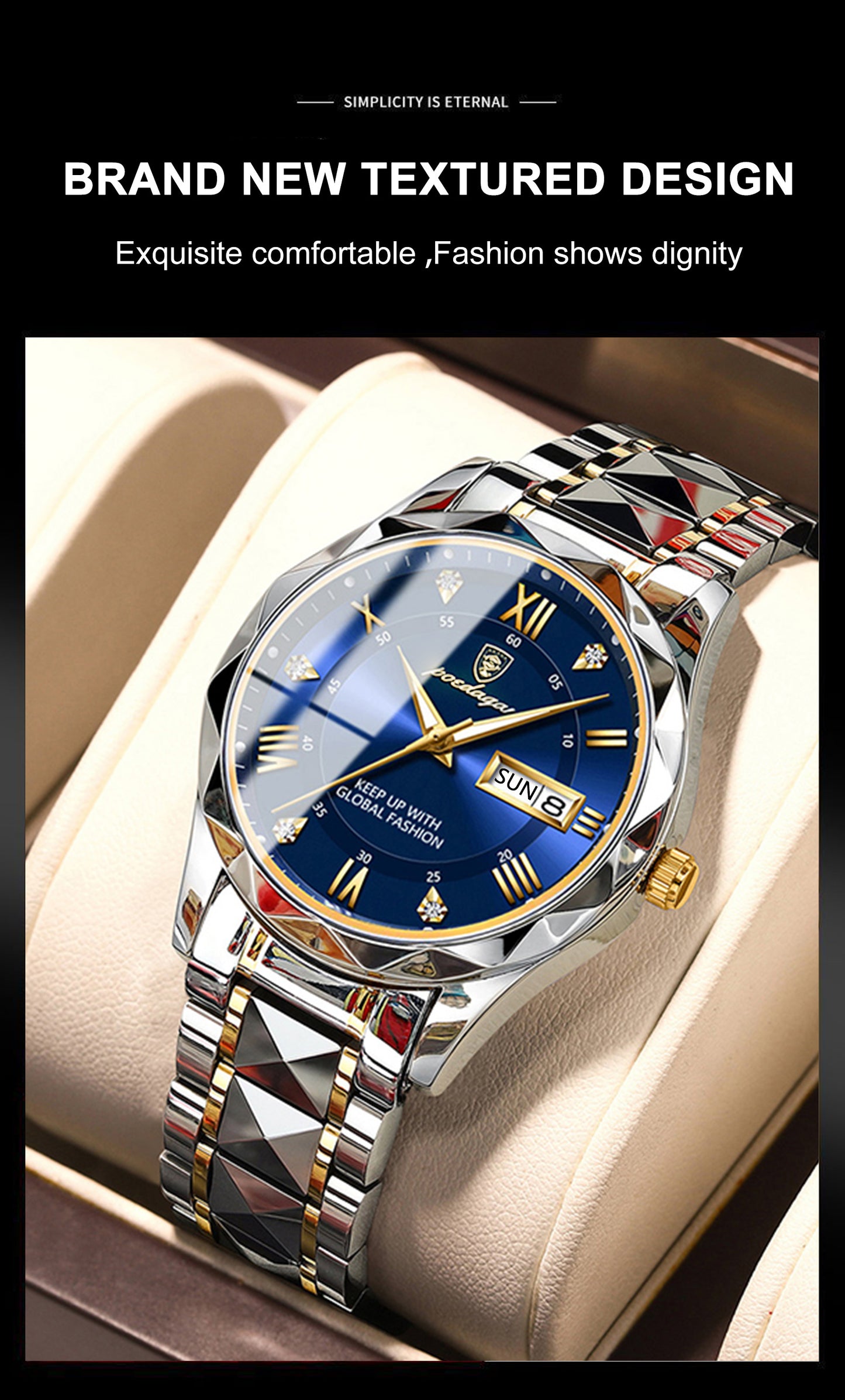 POEDAGAR Men's Stainless Steel Quartz Wristwatch, Luminous Calendar Men's Watch, Ideal Choice For Gifts