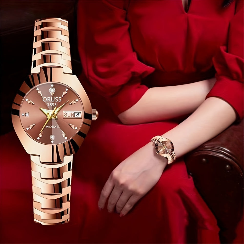 Stylish Rhinestone Dial Quartz Watch - Waterproof, Calendar, Analog Wristwatch for Daily Life, Business, Travel, and Dates