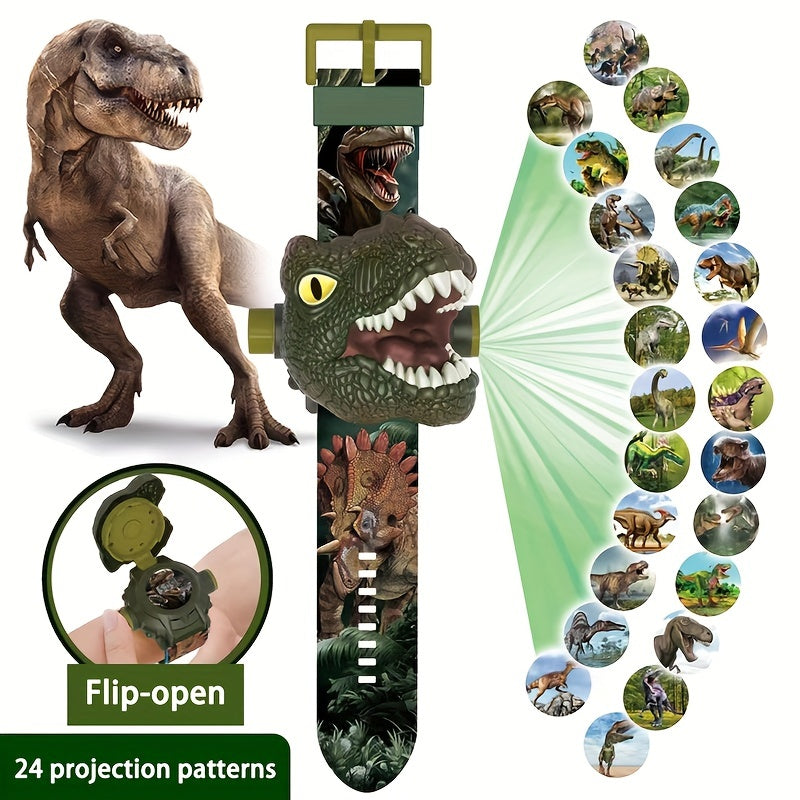 Children Dinosaur Projection Watch Electronic Watch For Kids Flip Watch Adjustable Digital Screen 3D Cartoon Animal 24 Projection Patterns Birthday Gift Educational Toy Christmas, Halloween Gift