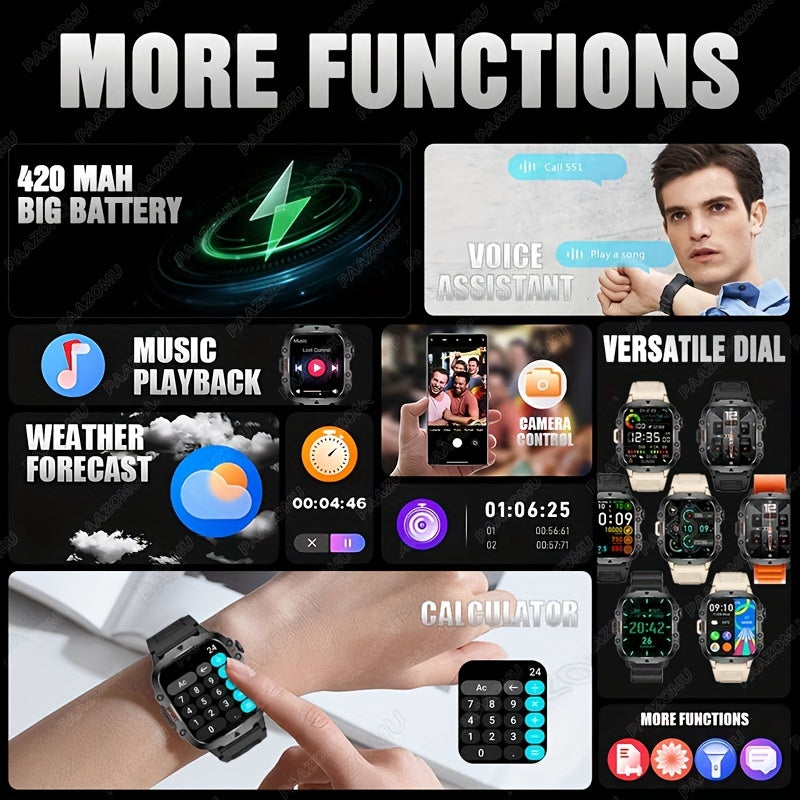 New Rugged Smart Watch Men Wireless Call IP68 Sport Fitness AI Voice Outdoor Smartwatch For Mobile Phones