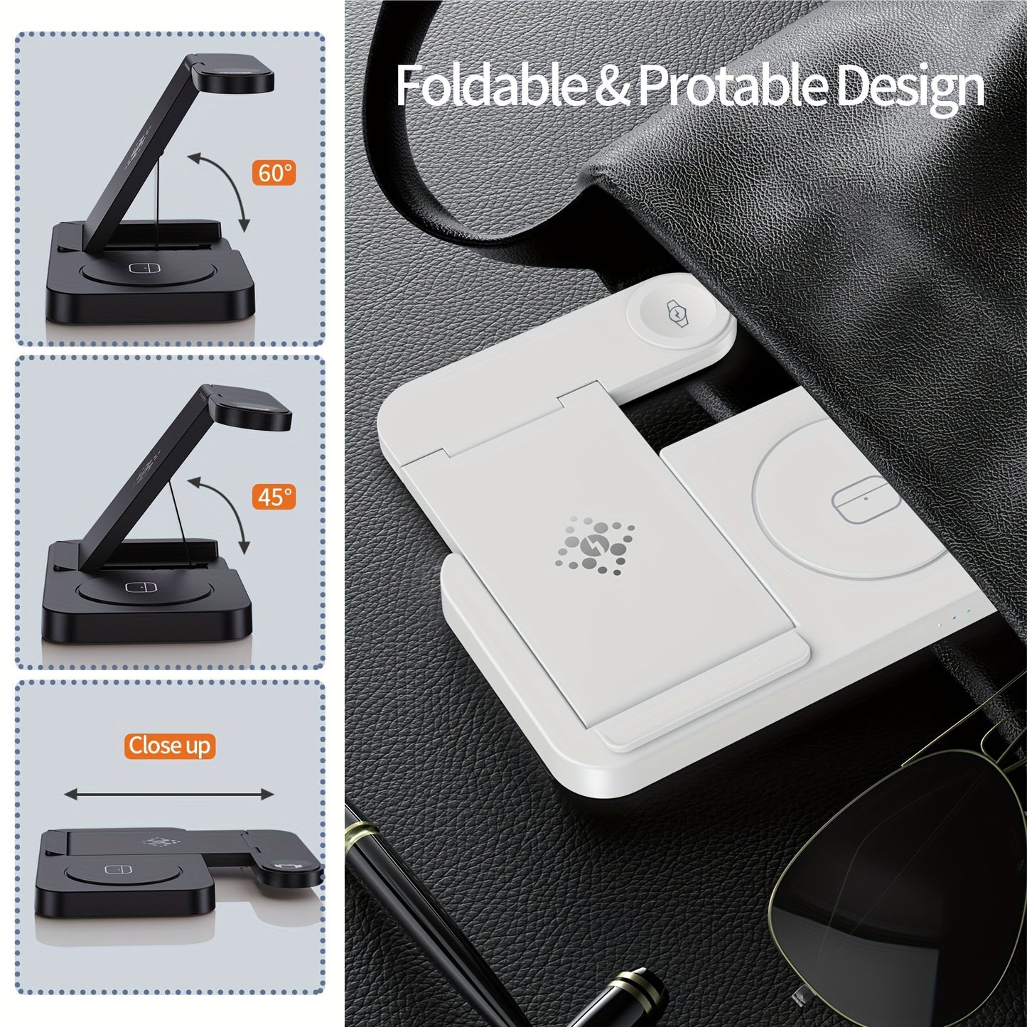 4-In-1 Foldable Fast Wireless Charging Station - Compatible with Samsung S23/S22 Ultra/S22+/S22/S21/S20/Z Flip 4/Z Fold 4, Galaxy Watch 6/5/4/3, Galaxy Buds/Pro, and Multiple Android Devices