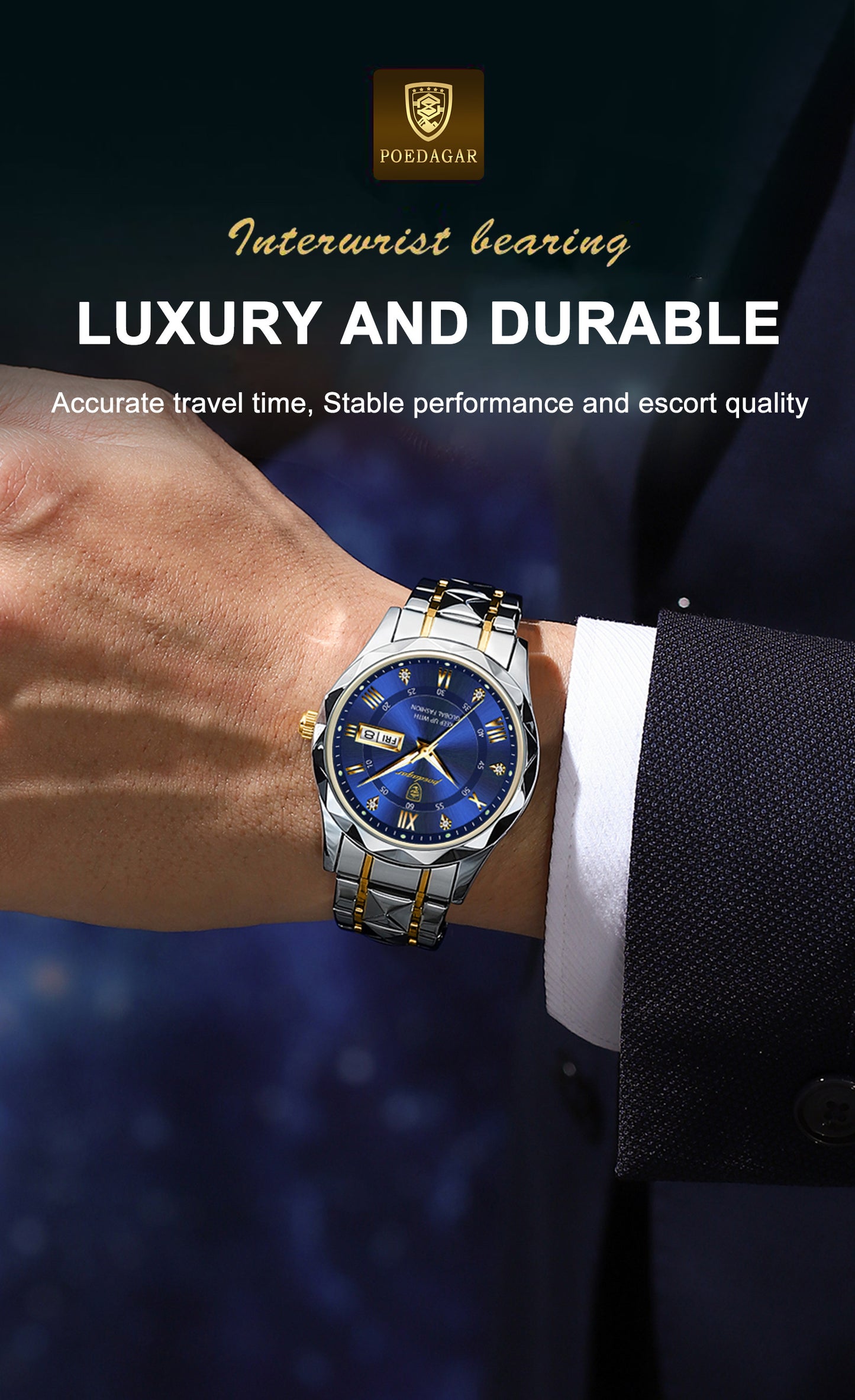 POEDAGAR Men's Stainless Steel Quartz Wristwatch, Luminous Calendar Men's Watch, Ideal Choice For Gifts