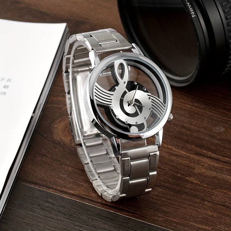 [Stainless Steel Musical Quartz Watch] Men's Fashion Stainless Steel Musical Notation Quartz Watch