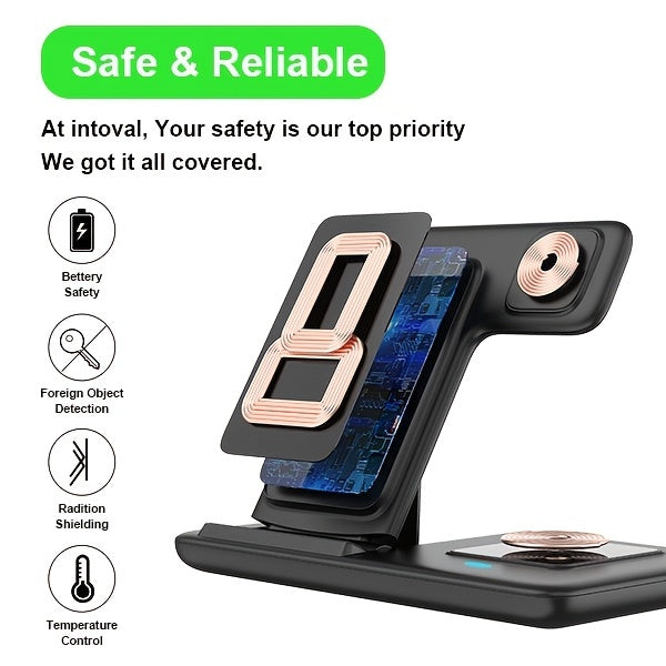 3-in-1 Folding Wireless Charger Stand Dock - Fast Charging Station for Multiple Devices, Compatible with Apple Watch Ultra 8 7 6 5 4 3 2 SE, Airpods Pro 2 Pro 3 2, iPhone 14 13 11 and Earlier Series