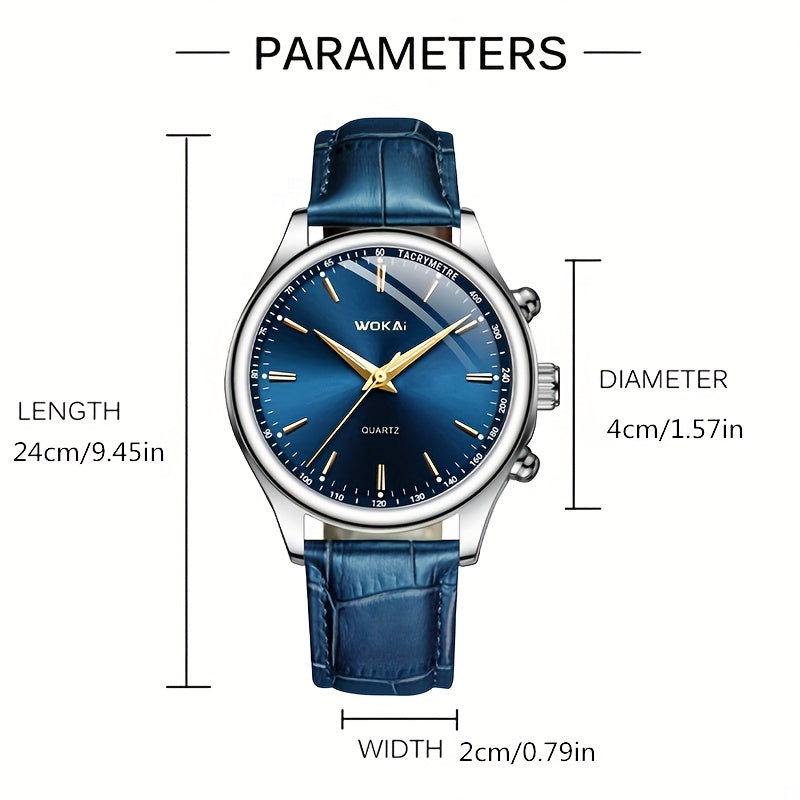 [Popular Choice] TOOP Men's Elegant Business Quartz Watch - Sophisticated Blue Dial with Golden-Tone Hands, Faux Leather Strap, Date Display, Non-Waterproof, Round Plastic Case, Simple, Quartz Watch