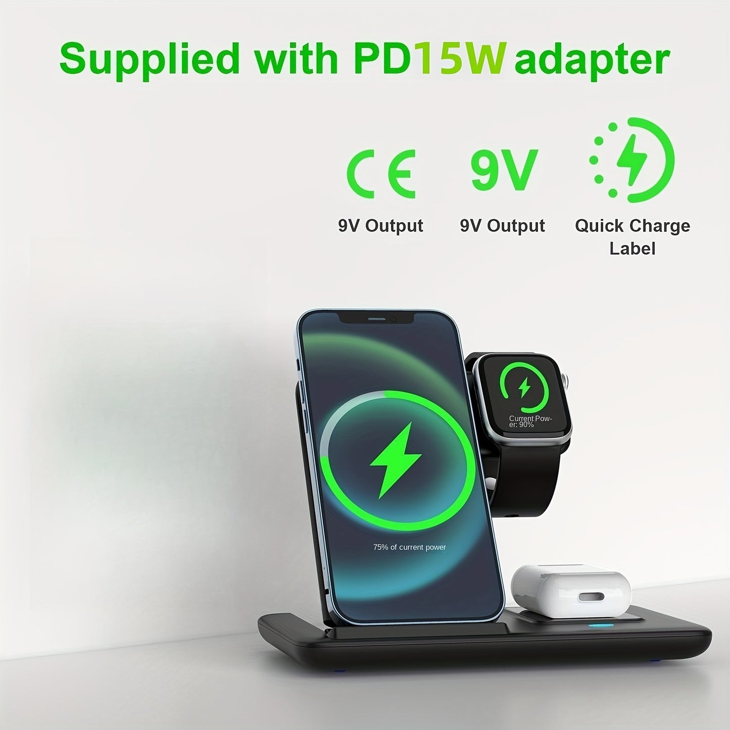 3-in-1 Folding Wireless Charger Stand Dock - Fast Charging Station for Multiple Devices, Compatible with Apple Watch Ultra 8 7 6 5 4 3 2 SE, Airpods Pro 2 Pro 3 2, iPhone 14 13 11 and Earlier Series