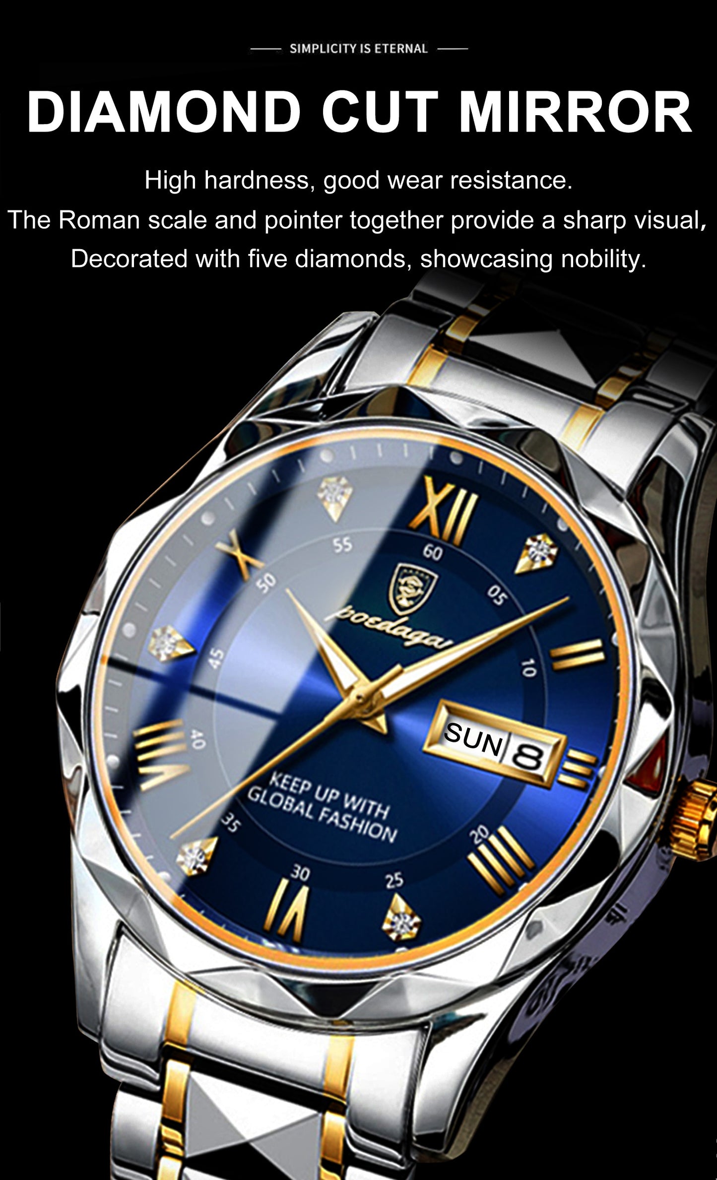 POEDAGAR Men's Stainless Steel Quartz Wristwatch, Luminous Calendar Men's Watch, Ideal Choice For Gifts