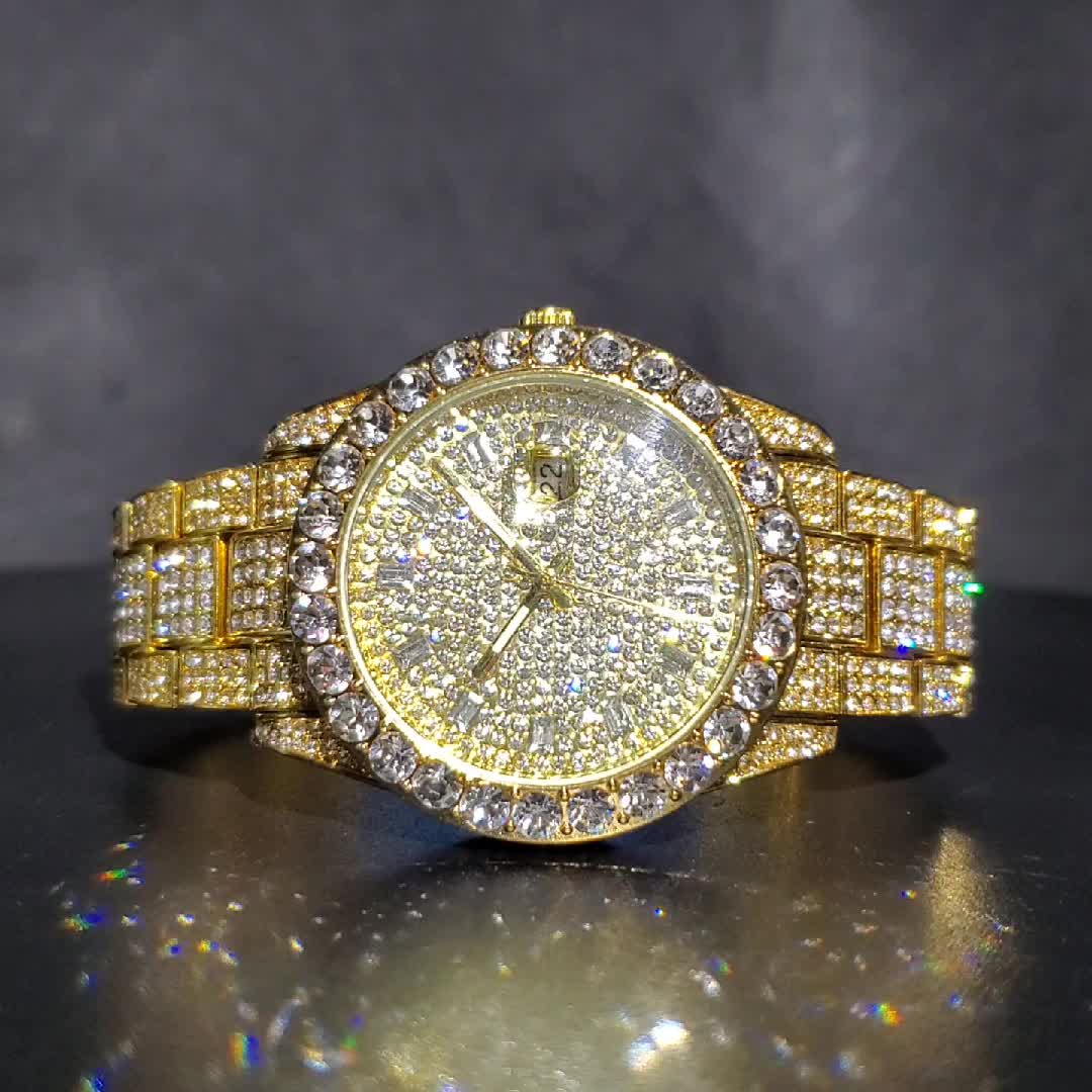 Men's Faux Diamond Quartz Watch, Hip Hop Rock Fashion Calendar Watch, Ideal Choice For Gifts
