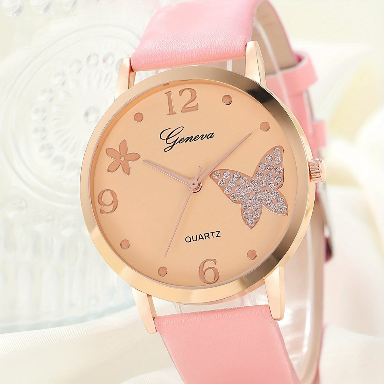 Love Starry Sky Girl Pink Watch And 1pc Rhinestone Bracelet, Gift For Friend