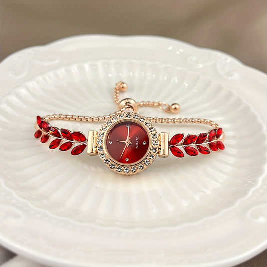 Vintage Elegant Baroque Rhinestone Quartz Watch for Women - Adjustable Analog Wrist Watch with Sparkling Crystals, Classic Design, and Precise Timekeeping - Perfect Accessory for Formal Occasions and Everyday Wear