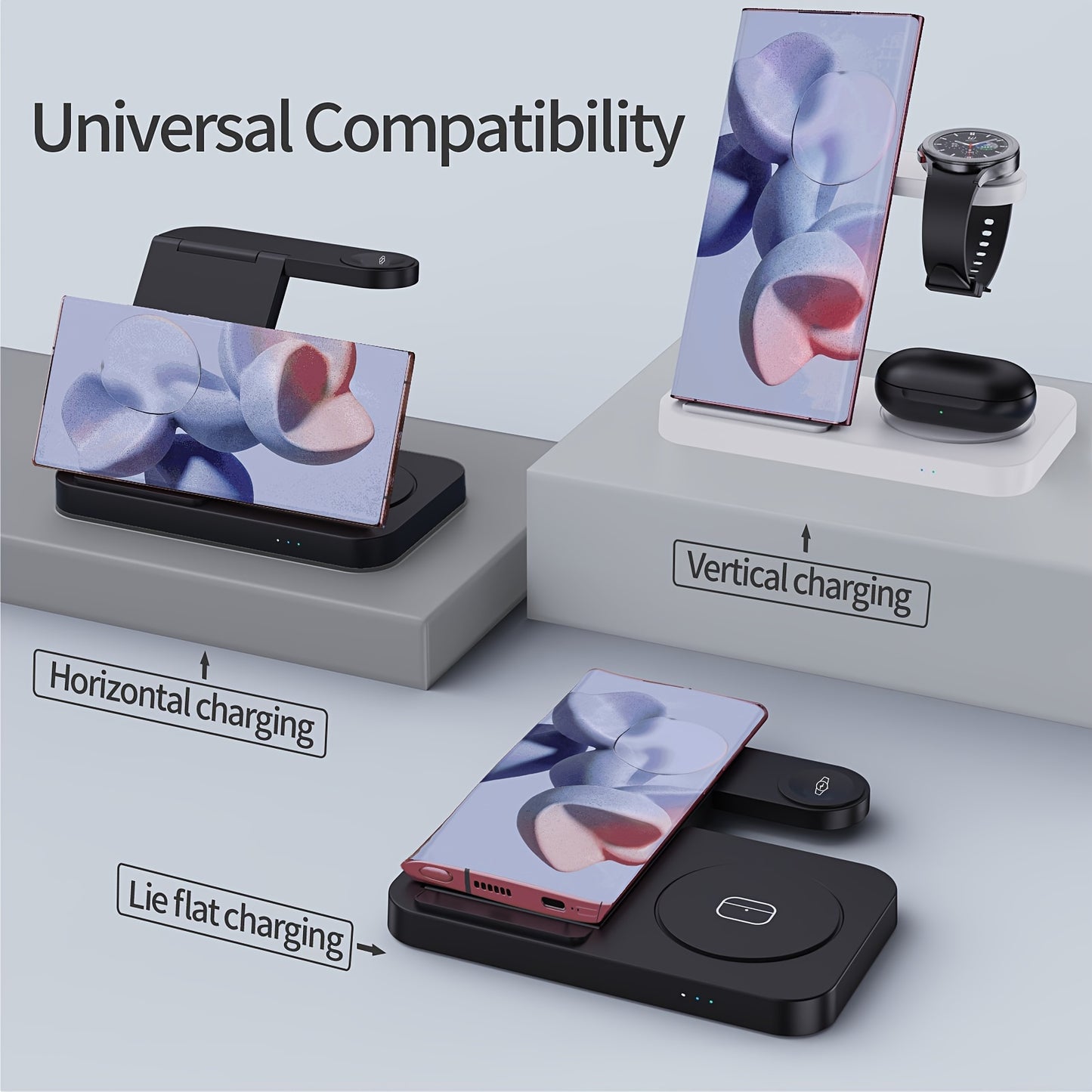 4-In-1 Foldable Fast Wireless Charging Station - Compatible with Samsung S23/S22 Ultra/S22+/S22/S21/S20/Z Flip 4/Z Fold 4, Galaxy Watch 6/5/4/3, Galaxy Buds/Pro, and Multiple Android Devices