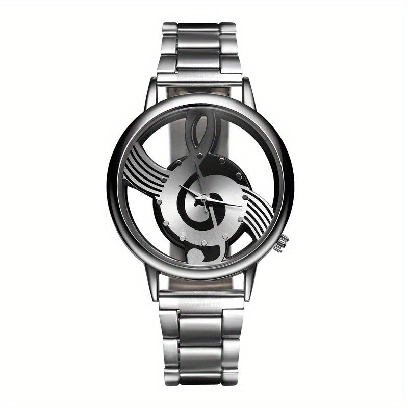 [Stainless Steel Musical Quartz Watch] Men's Fashion Stainless Steel Musical Notation Quartz Watch
