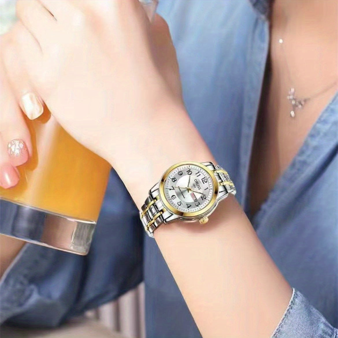 Fashionable Luminous Ladies Quartz Watch - Stylish Textured Dial with Calendar & Date - Waterproof Analog Wristwatch for Daily Wear & Travel Adventures