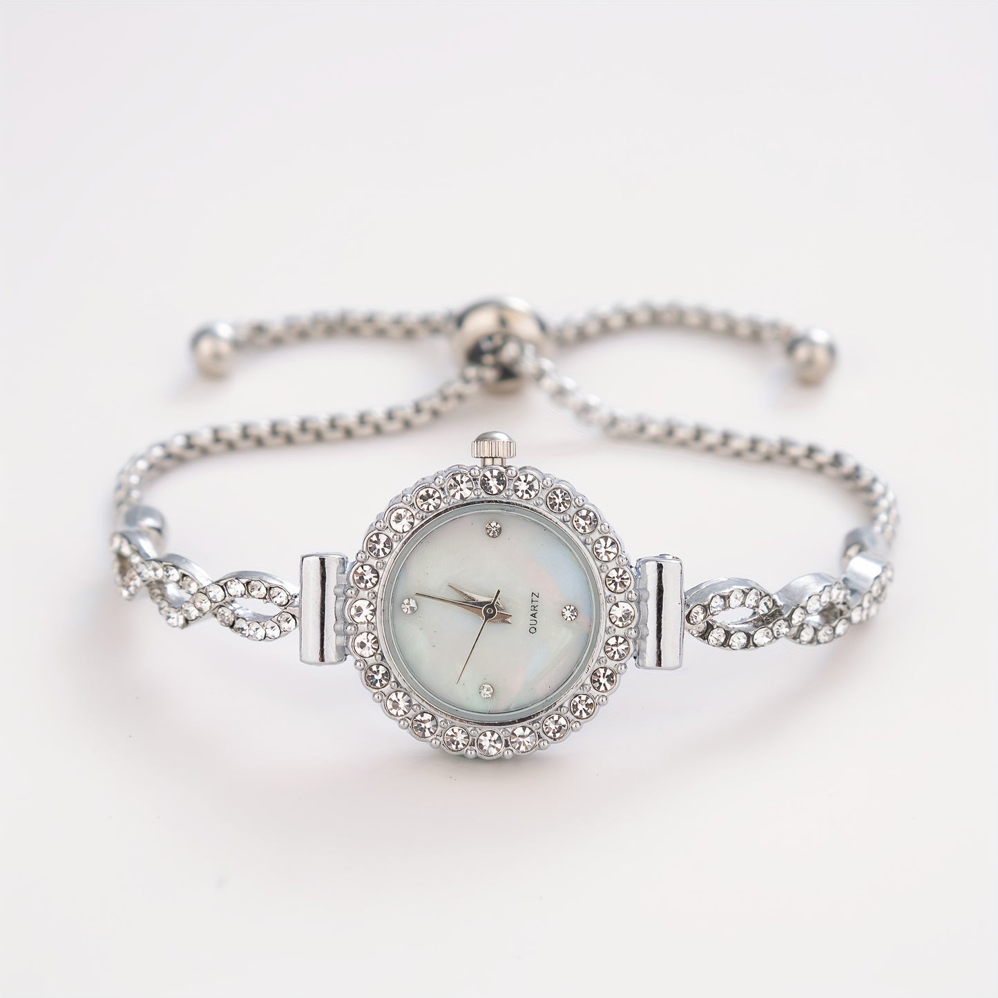 Women's Watch Luxury Rhinestone Quartz Bracelet Watch Elegant Iridescent Dial Analog Wrist Watch