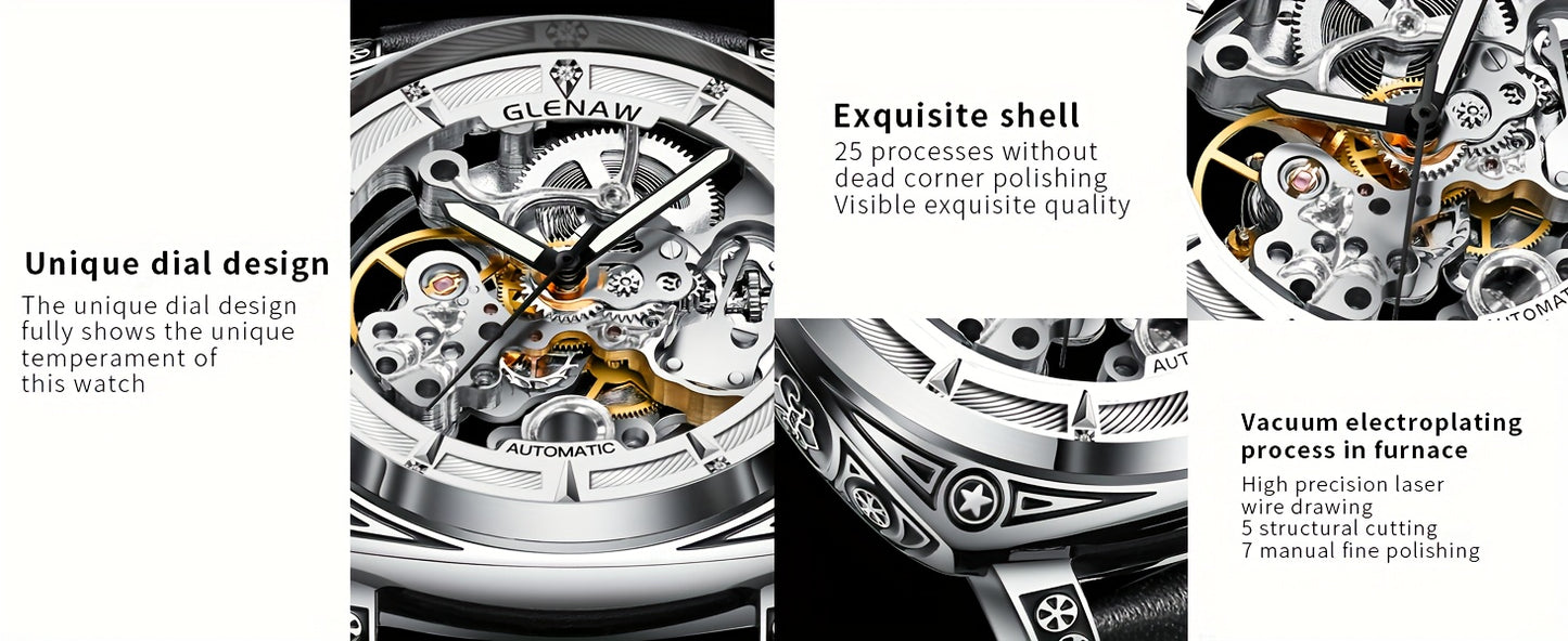 Elegant Vintage-Style Men's Automatic Watch with Hollow-Out Rhinestone Dial, Stainless Steel 30M Waterproof – Ideal Gift Choice