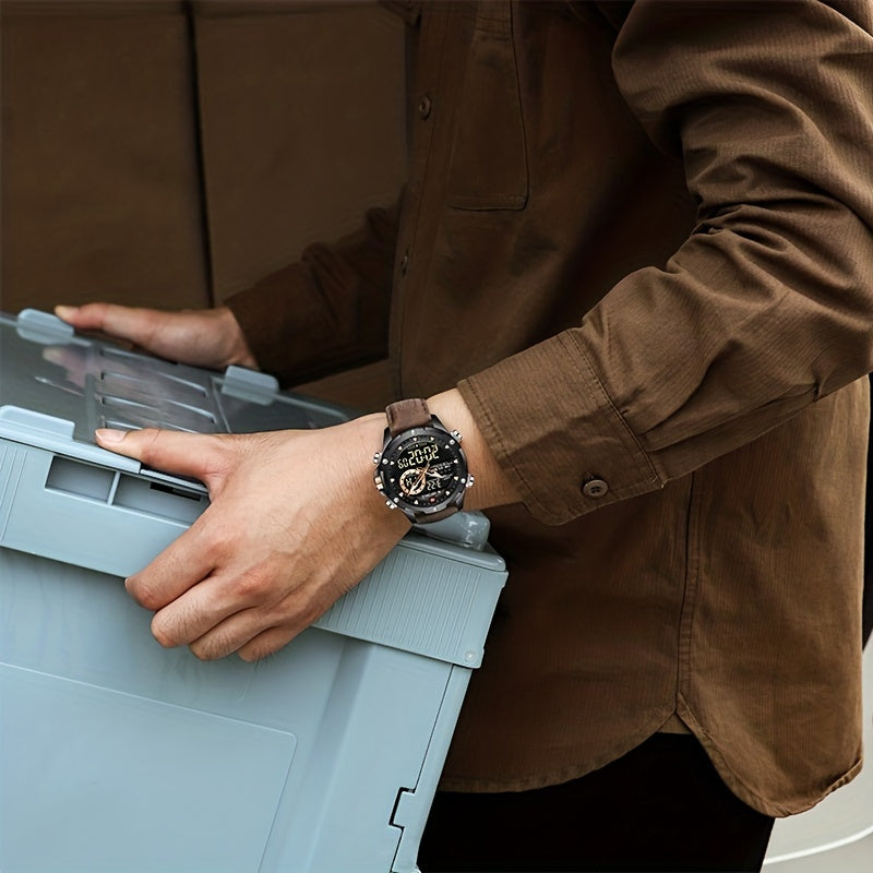 NAVIFORCE Men's Waterproof LED Dual Display Quartz Watch, Big Dial Chronograph Function Watch