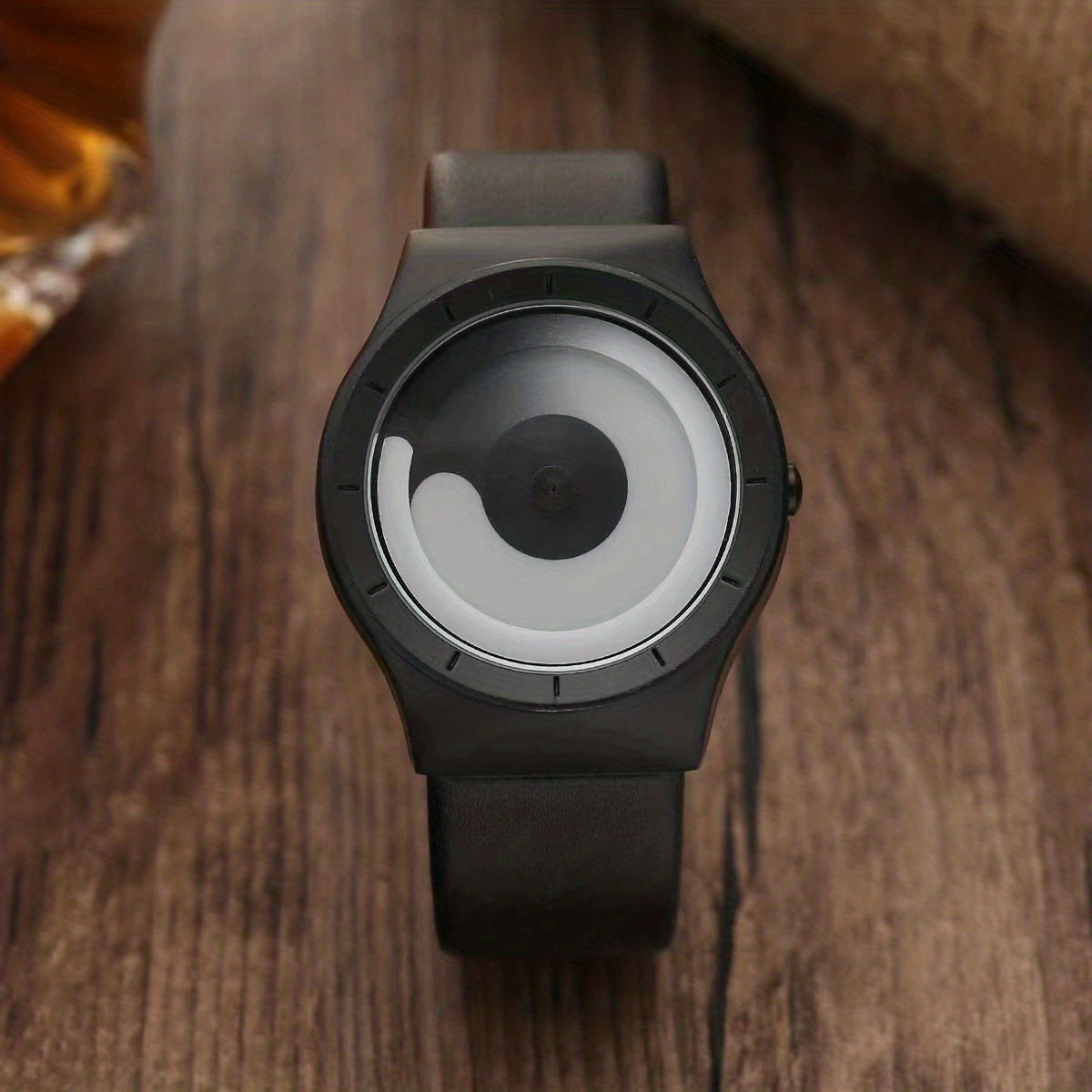 Stylish Tai Chi Quartz Watch - Minimalist Round Pointer Wrist Watch for Women Men with Genuine Leather Strap and Novelty Dial Design