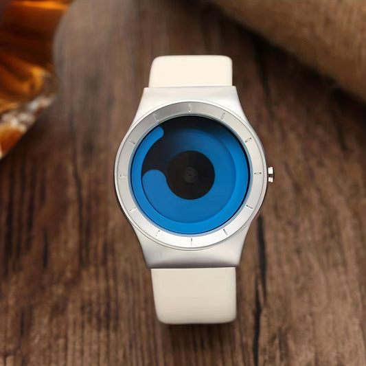 Stylish Tai Chi Quartz Watch - Minimalist Round Pointer Wrist Watch for Women Men with Genuine Leather Strap and Novelty Dial Design